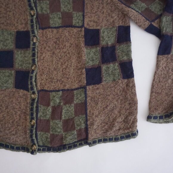 Vintage CJ Banks Brown Green Patchwork Knit Cardigan Cabincore Grandmacore 1X - Picture 4 of 11
